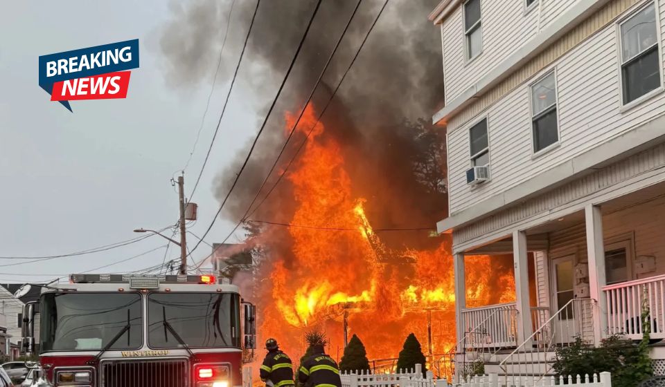 Electric Vehicle Explodes in Winthrop Driveway, Fire Rapidly Spreads and Damages Two Homes